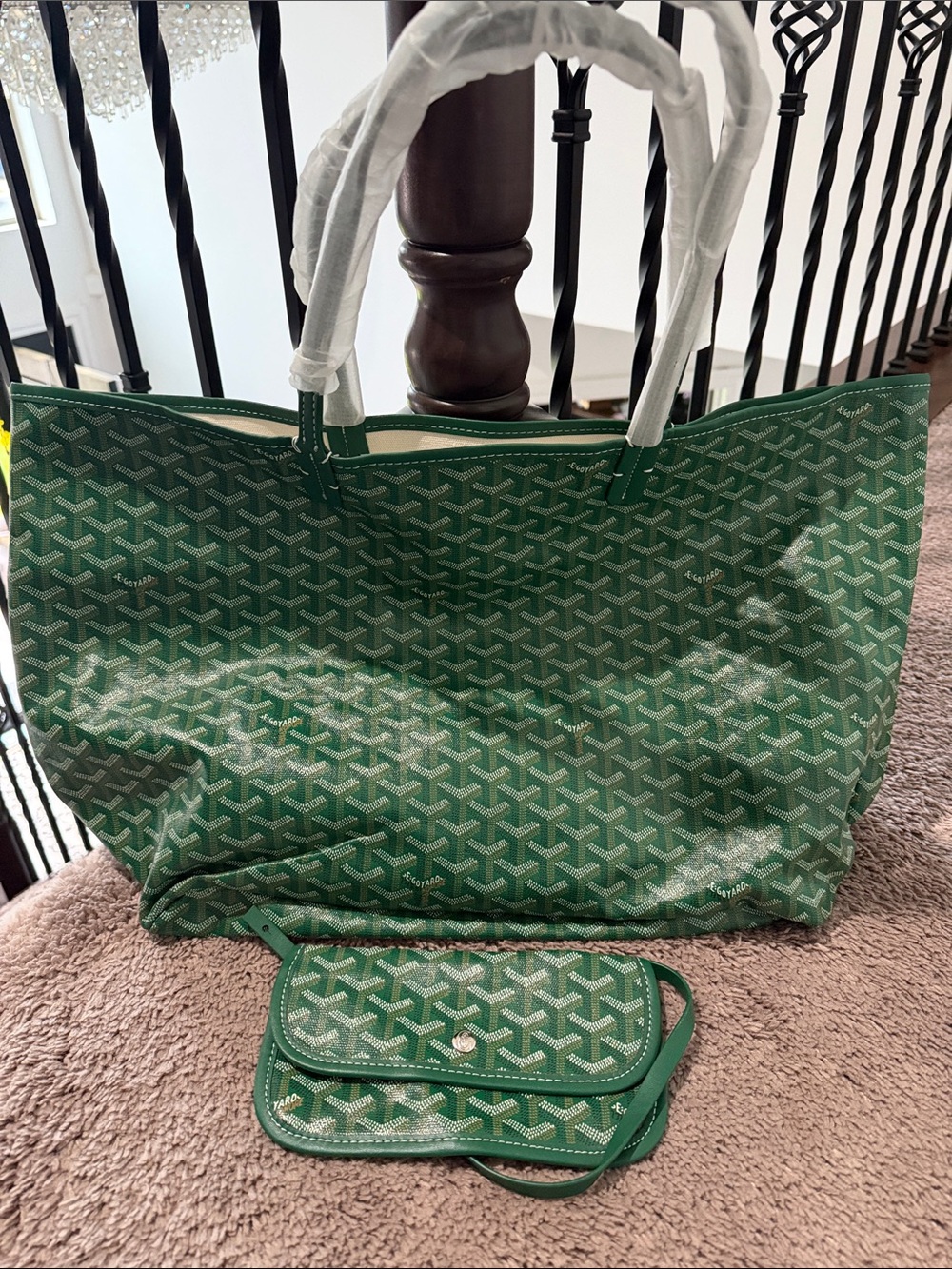 Goyard Green Patterned St. Louis Tote - Picture 5 of 7
